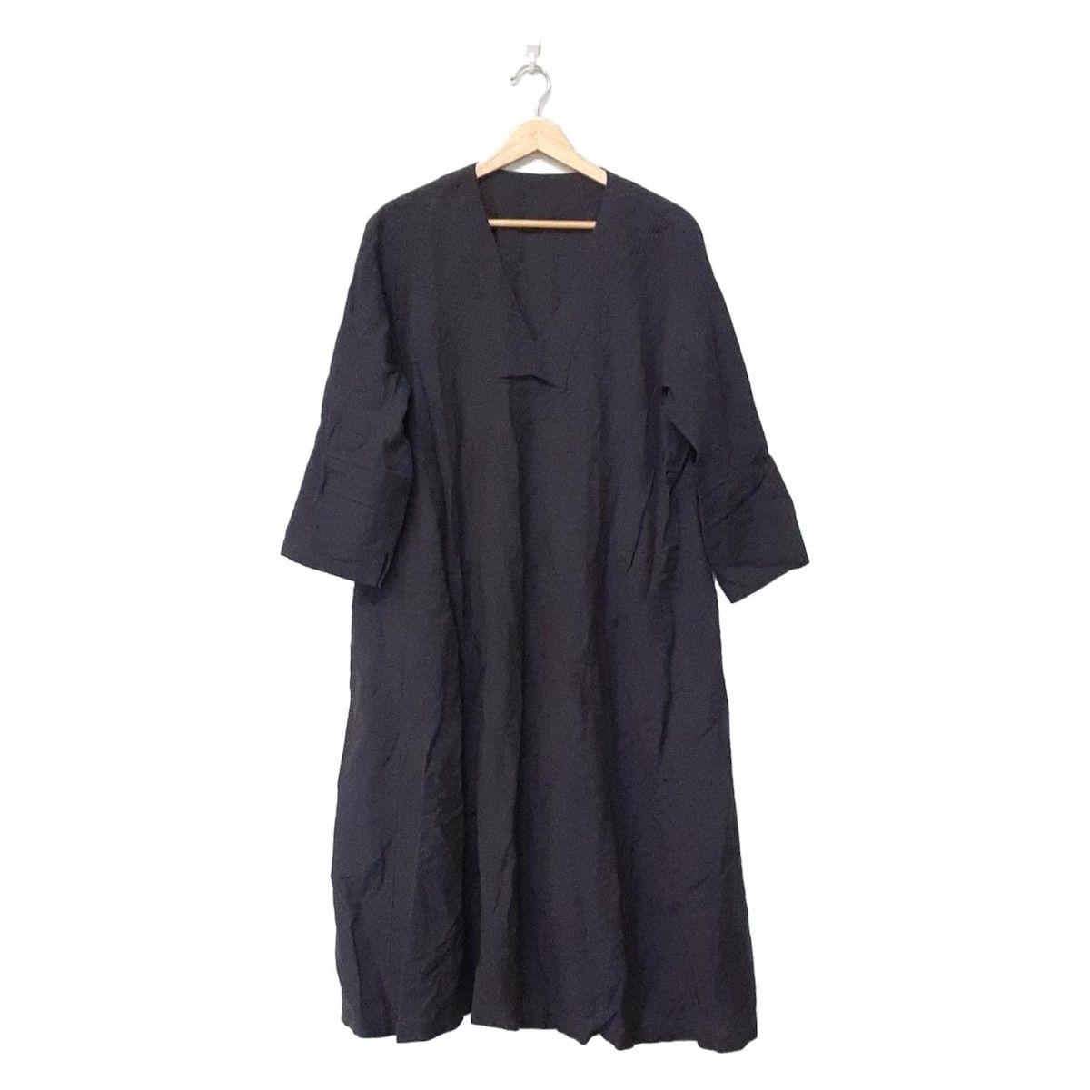 根々 ネネ ワンピース レディース - ダークネイビー Vネック 長袖 ロング