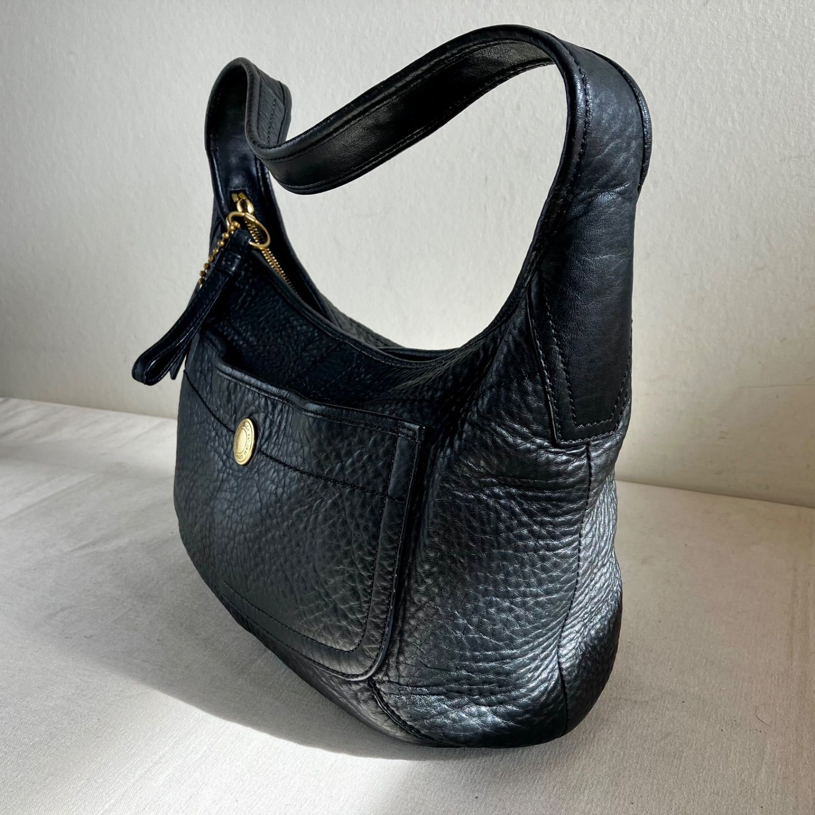 バッグ COACH Ergo Black Leather Y2K Hobo Bag Coach Ergo Shoulder Hobo Bag Black Pebbled Leather Handbag y2k