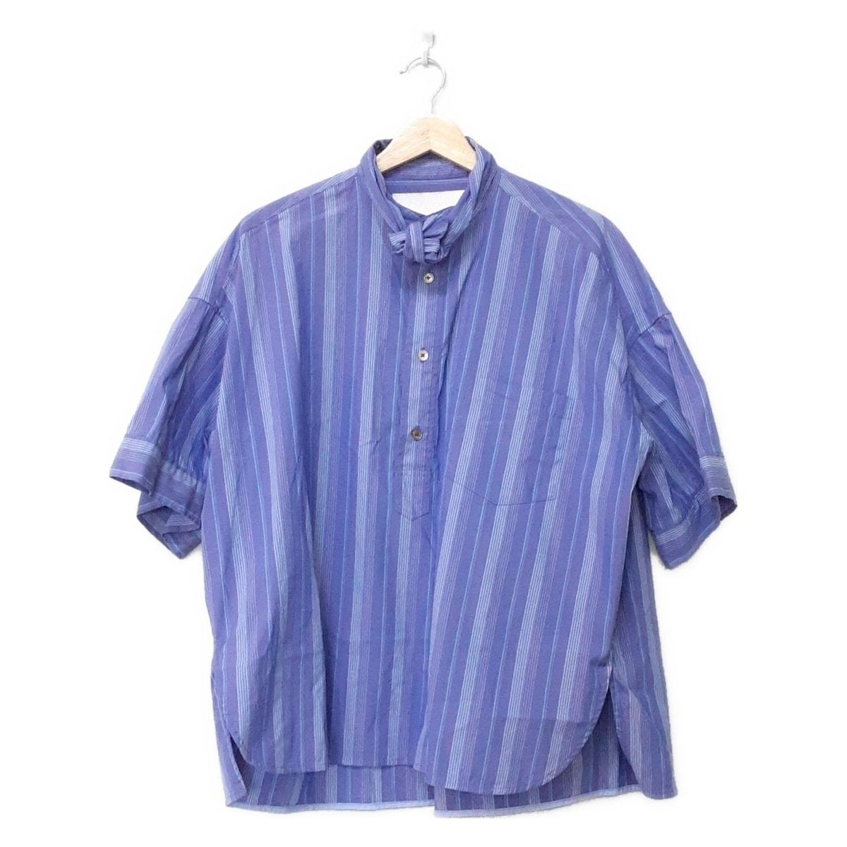 TICCA ティッカ 七分袖カットソー サイズF メンズ ブルー ライトブルー 白 ストライプ