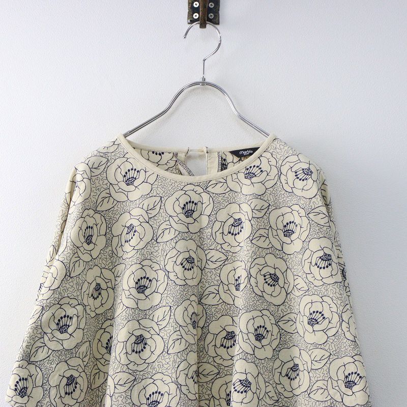 2025 FW マーブルシュッド marble SUD EMB sasanqua 刺繍 袖リブ OP ワンピース ベージュ ネイビー┃花柄