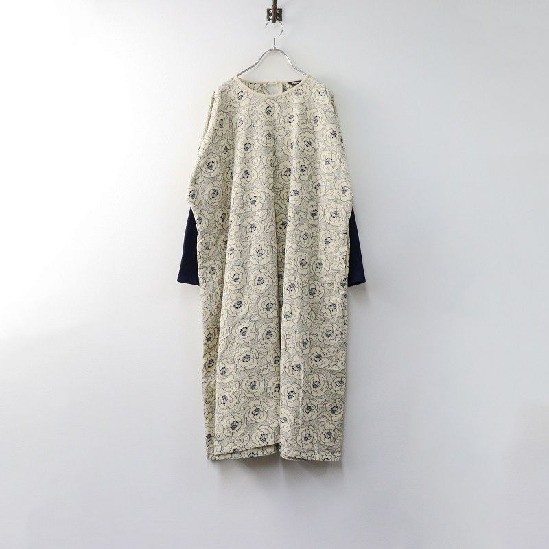 2025 FW マーブルシュッド marble SUD EMB sasanqua 刺繍 袖リブ OP ワンピース ベージュ ネイビー┃花柄