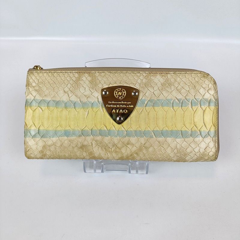 良品 ATAO アタオ 長財布 limo リモ パイソン ストライプ ベージュ系