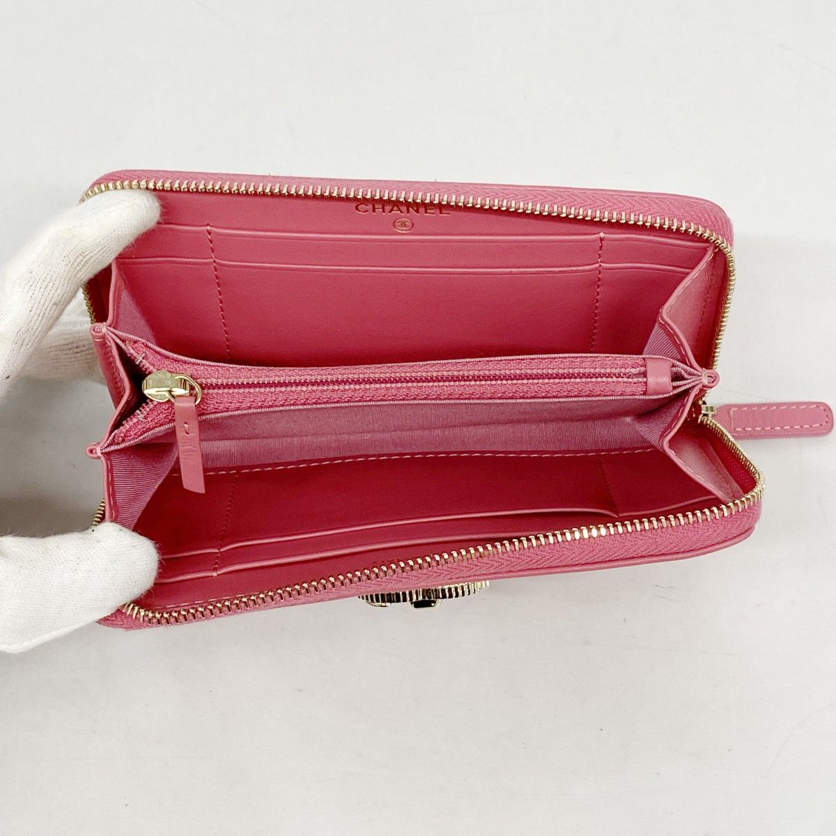5pa0522】シャネル コインケース マドモアゼル ラムスキン ピンク