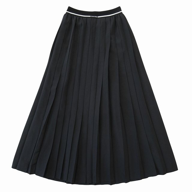 MIU MIU ブラック プリーツスカート 38 極美品 ミュウミュウ miumiu ウエストロゴバンド イージー プリーツ