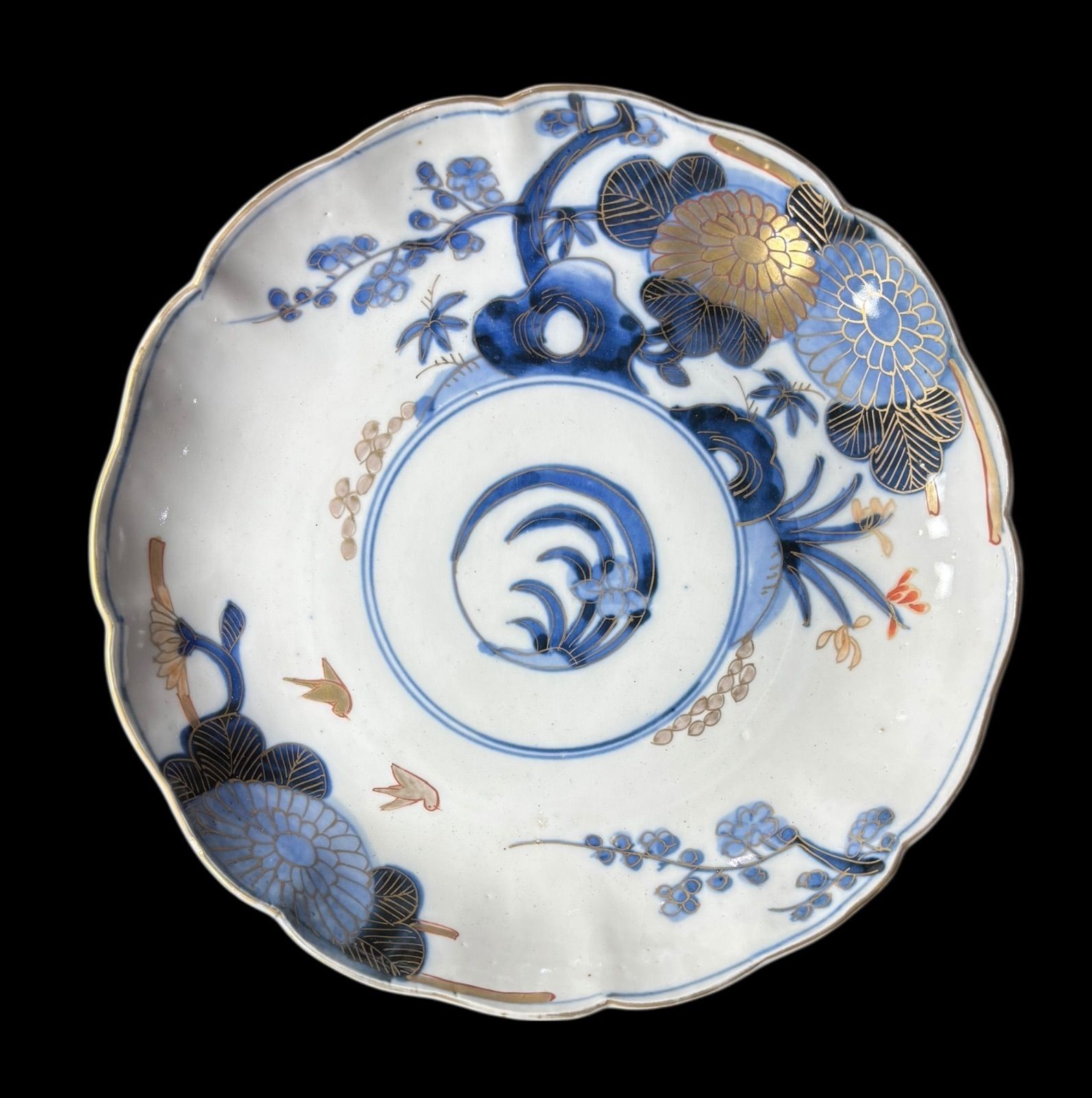 古伊万里 染錦 千鳥草花文図 色絵 丸皿 取り皿 飾り皿 和食器 明治期