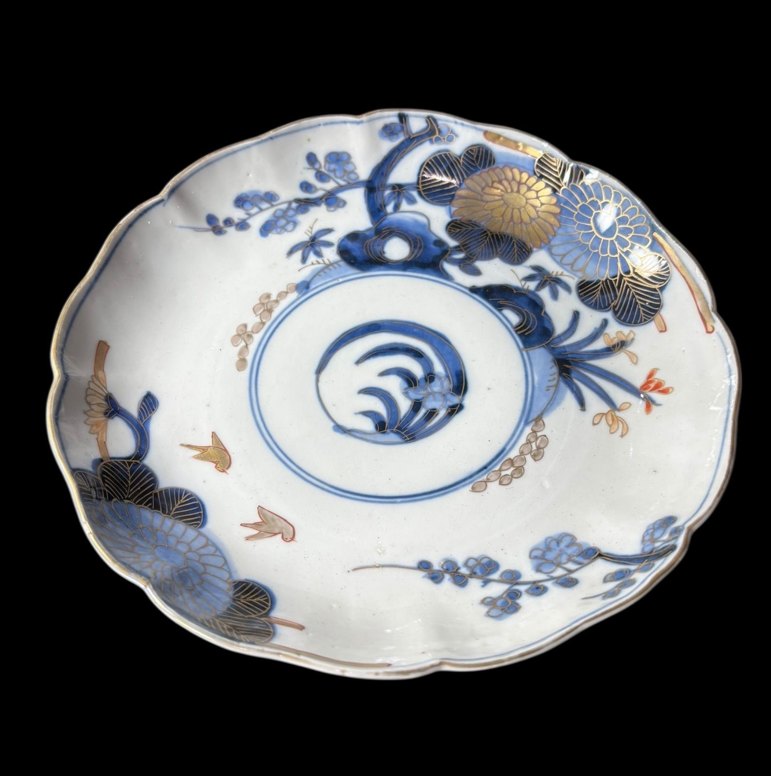 古伊万里 染錦 千鳥草花文図 色絵 丸皿 取り皿 飾り皿 和食器 明治期