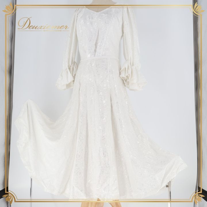 フラメンコ 衣装 ツーピース セットアップ 白 花柄 ペチコート スカート トップス 軽い 薄い 光沢 ダンス パーティ 発表会 ホワイト系 ダンス衣装 おしゃれ 発表会衣装 女性用 舞台用衣装 白系 薄手