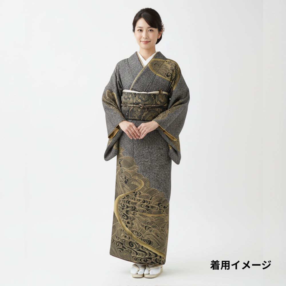 訪問着 袷 正絹 リユース たたき染 流水 109-01-4 8050-00493