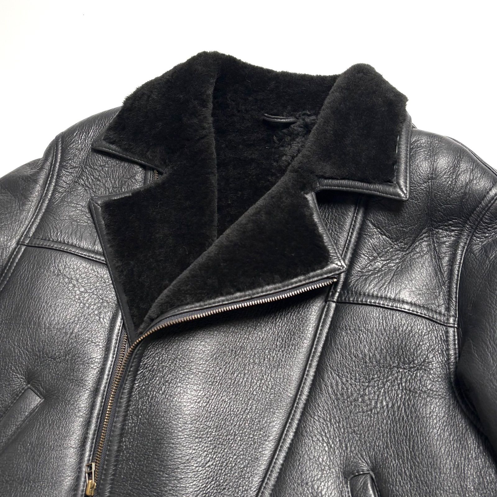 英国製レザー】WIND ARMOR ムートンライダースジャケット 黒 M レザー