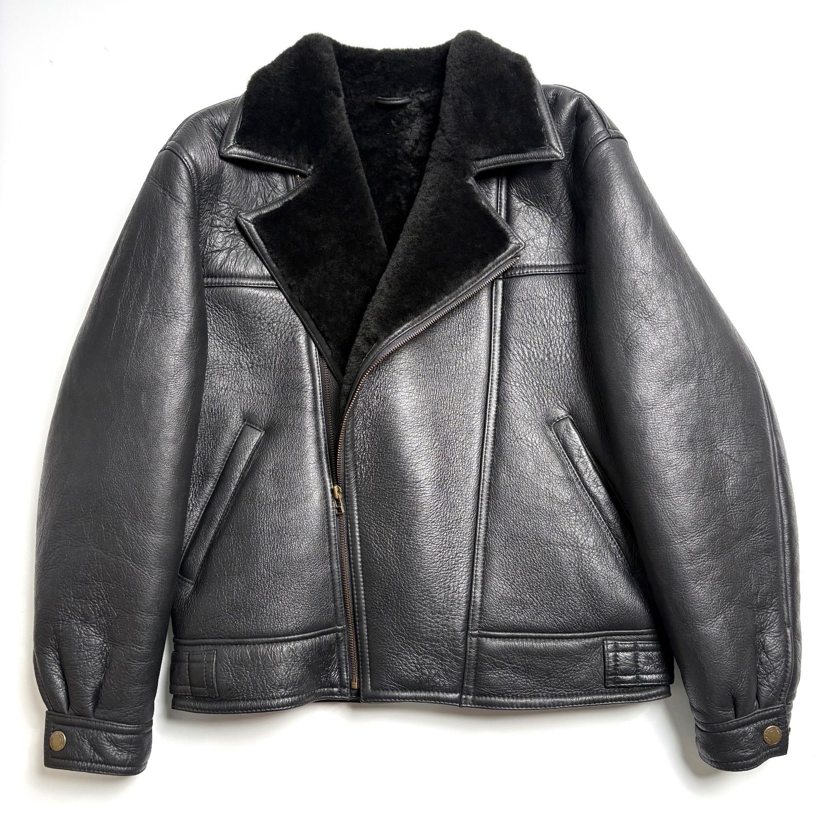 英国製レザー】WIND ARMOR ムートンライダースジャケット 黒 M レザー