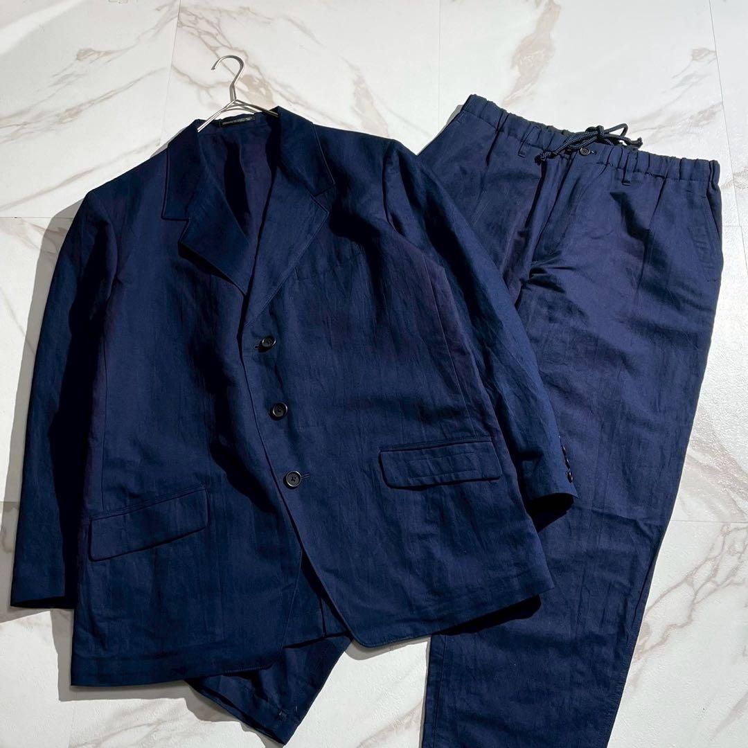 Yohji Yamamoto POUR HOMME ヨウジヤマモトプールオム 2025 SS セットアップスーツ シングル テーラードジャケット オーバーサイズ スラックスパンツ テーパードシルエット イージー ウエストゴム ブルー系 Lサイズ相当