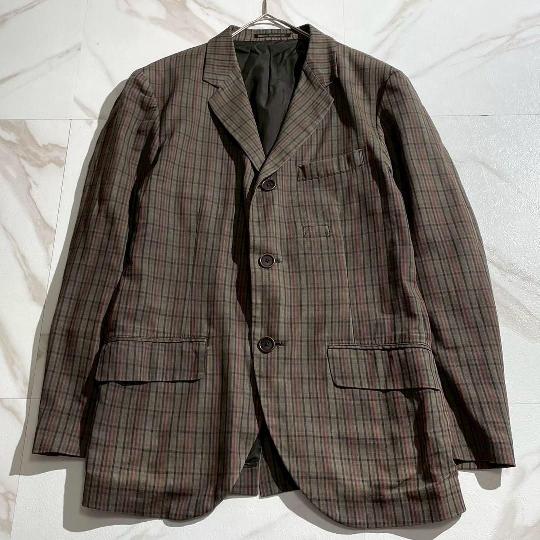 Yohji Yamamoto POUR HOMME ヨウジヤマモトプールオム 2013 SS テーラードジャケット シングル コットン 綿 チェック グレー系 Mサイズ相当 メンズ