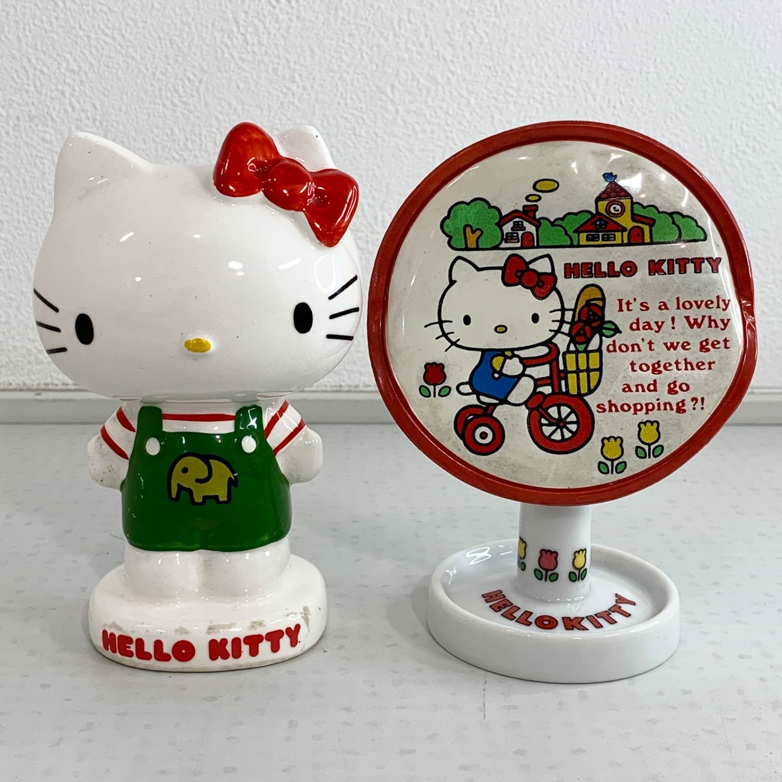 ☘️昭和レトロポップ☘️オレンジ色の子鹿貯金箱&フラワーミラー ☘️昭和