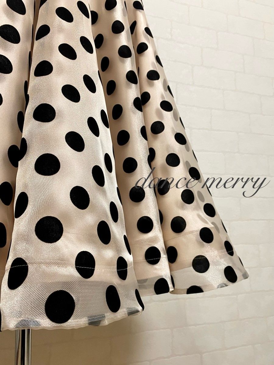 新品　豪華　社交ダンス　スカート　ベージュ　黒　水玉　パーティ　タンゴ　7322 MERRY】新品 豪華 社交ダンス スカート 黒 ベージュ パーティ 水玉