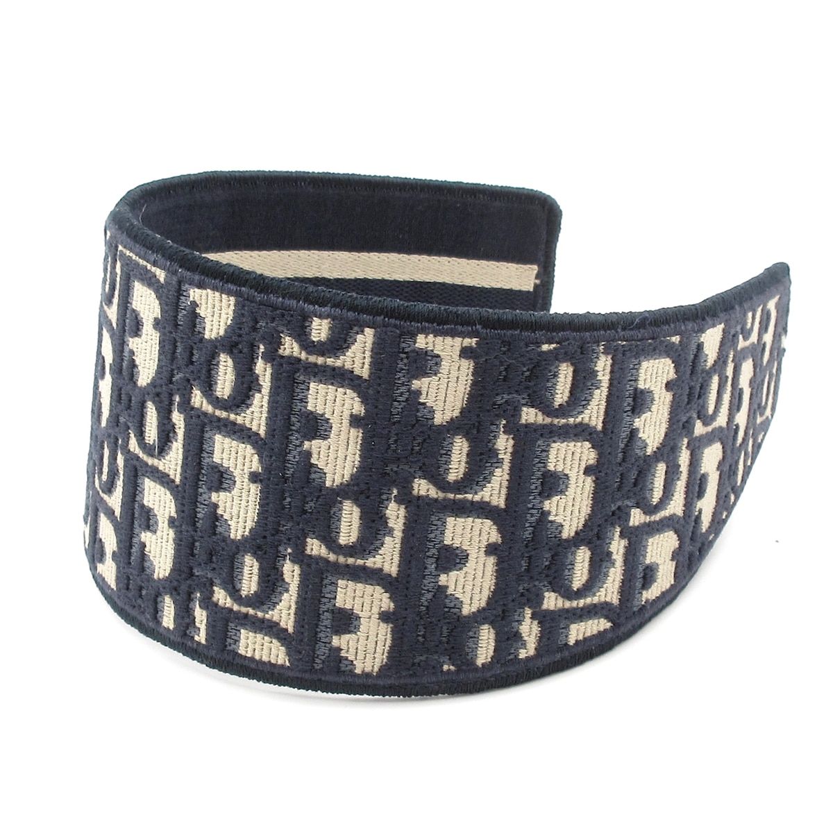 DIOR ChristianDior ディオール クリスチャンディオール カチューシャ ネイビー×アイボリー×ブルーグレー オブリーク