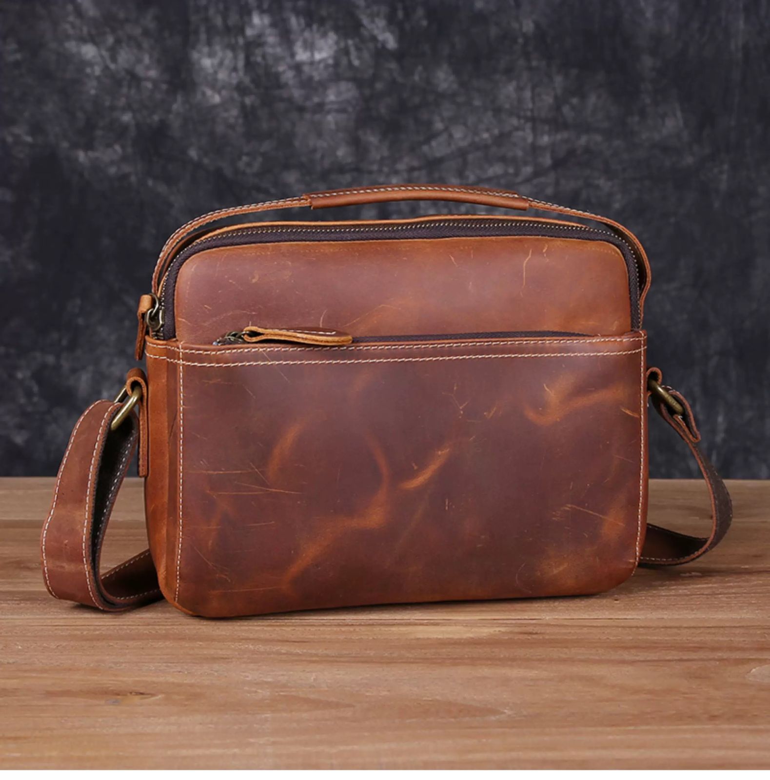 h ヴィンテージ疯马皮 本革ショルダーバッグ 頭層牛革 斜め掛け 手提げ ウエストポーチ 10.2インチiPad対応 メンズ カジュアル 機車スタイル