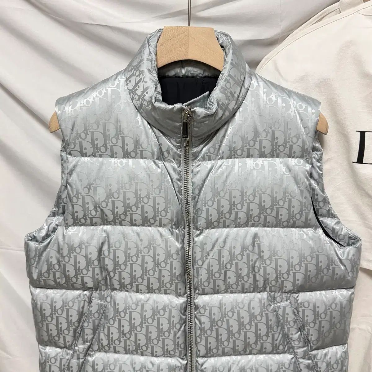 S 級 48 ディオール オブリーク ベスト ダウン シルバー
