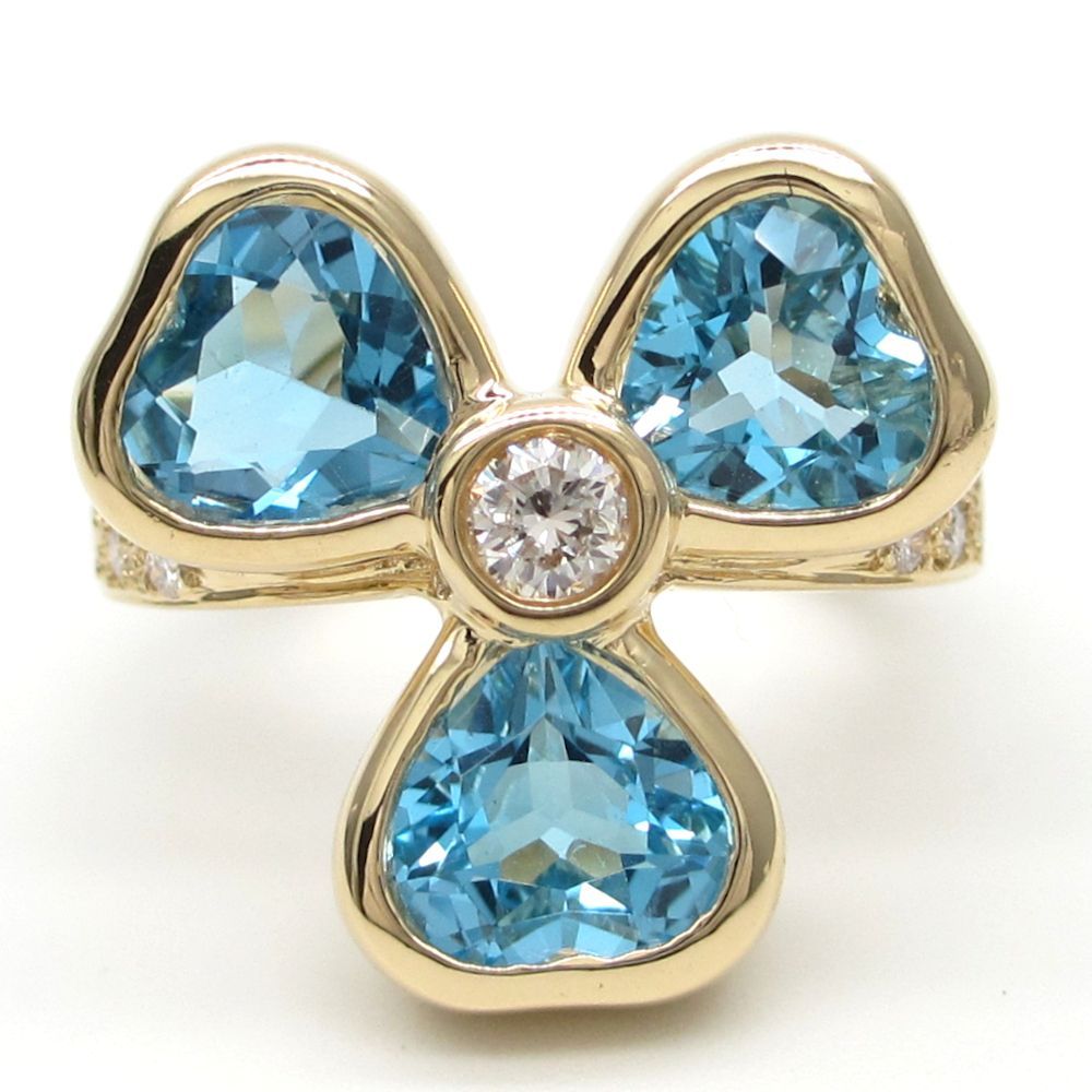 K 18 ゴールド イエローゴールド YG ブルートパーズ ダイヤモンド 0 24 ct 指輪 レディース 仕上げ済 フラワー 質屋 誕生石