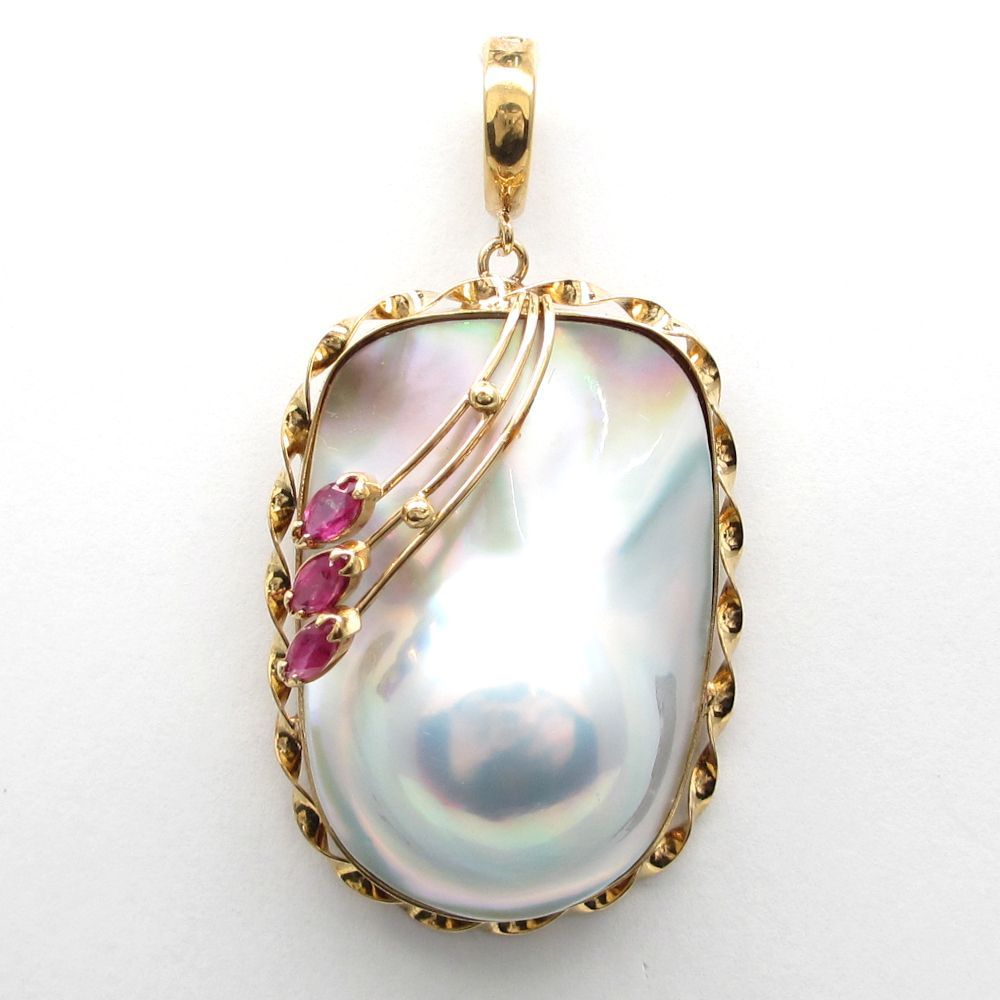 K 18 ゴールド イエローゴールド マベパール 大粒 ルビー ペンダント トップのみ レディース 質屋 誕生石