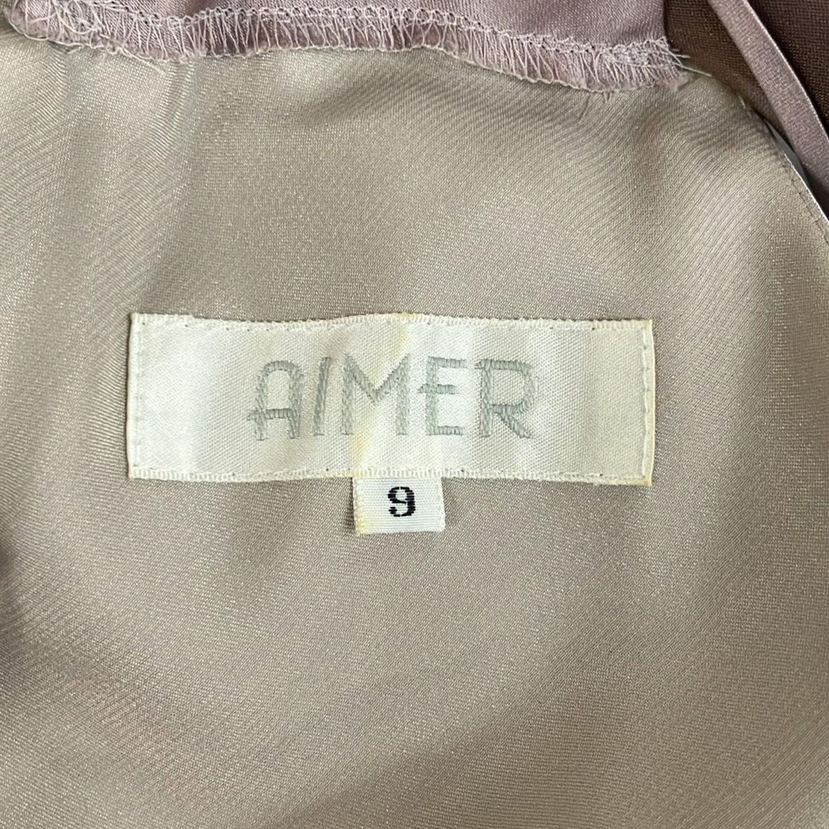 aimer エメ ドレス サイズ9 M レディース ライトピンク ブラウン ノースリーブ マキシ丈 プリーツ アクセント服 シーズンレス