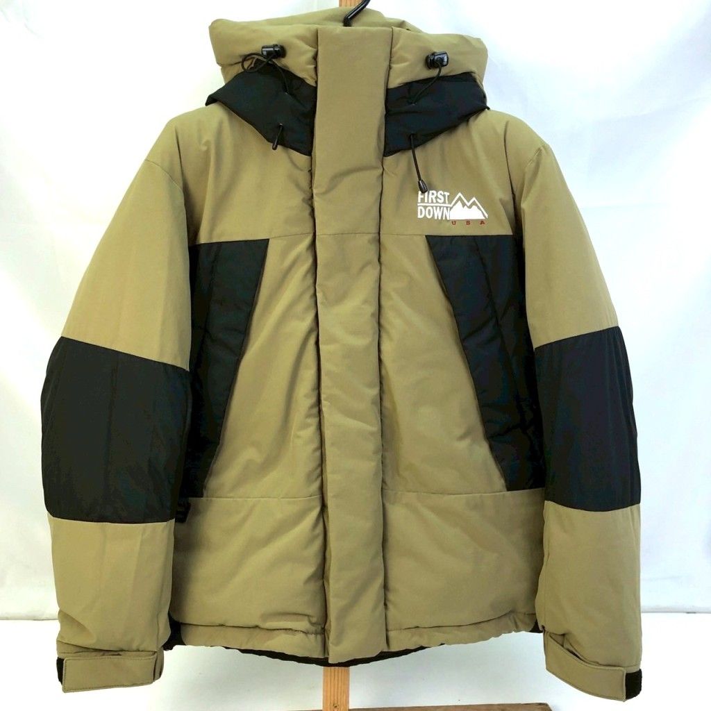 01w-5065 ファーストダウン FIRST DOWN ダウンジャケット ポリエステル カーキ 204-3501 パネルショート サイズS メンズ アウター 【品】