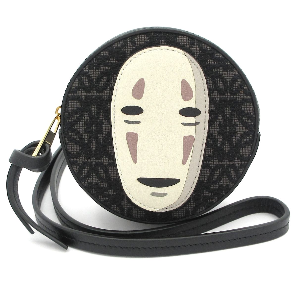 ロエベ ポーチ クッキーポーチ 黒 ダークグレー マルチ 千と千尋の神隠し カオナシ アナグラム柄 スタジオジブリコラボ レザー