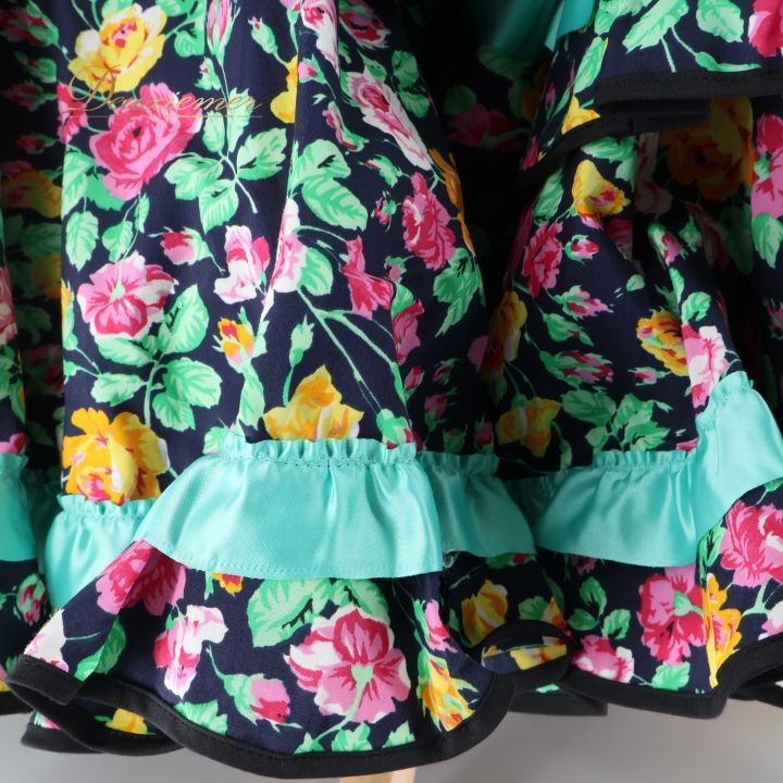 フラメンコ 衣装 ツーピース セットアップ ファルダ スカート レオタード トップス 黒 緑 ボランテ フリル ルイサ Luisa ボリューム ブラック系 グリーン系 スペイン製 フラメンコ衣装 花柄 デザイン ボリューム感 しっかりした生地感 踊り用