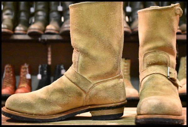 10 D PT 91刺繍 98年 レッドウィング 8268 スエード エンジニア タン ラフアウト スチールトゥ ベージュ ブーツ redwing FK 350