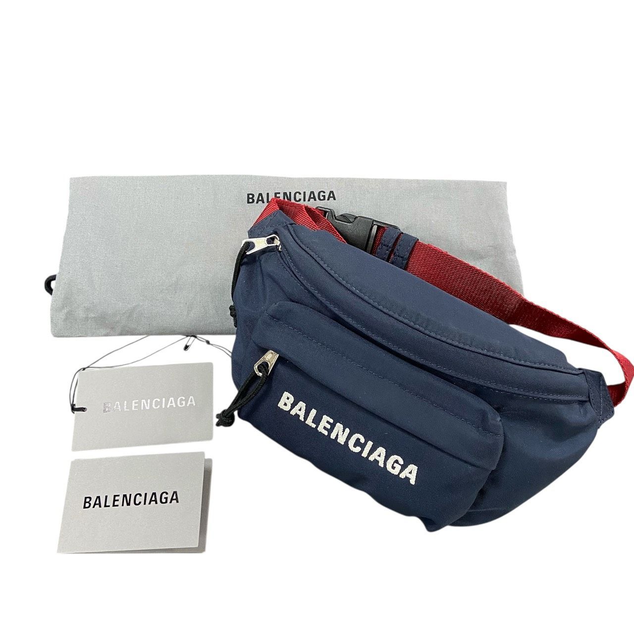 BALENCIAGA バレンシアガ ウィール ベルトバッグ ボディバッグ ウエストポーチ バッグ ナイロンキャンバス 紺 赤 ユニセックス