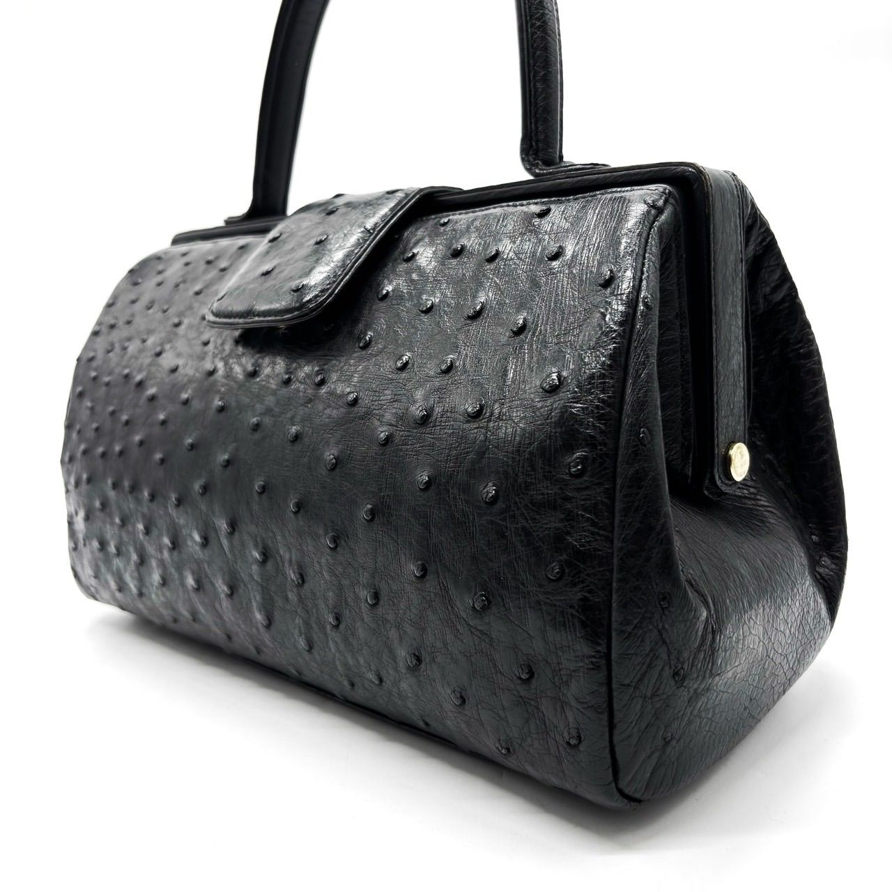 オーストリッチ ハンドバッグ トートバッグ ダレスバッグ レザー 革 エキゾチックレザー ブラック 黒色 ユニセックス 男女兼用 メンズ レディース