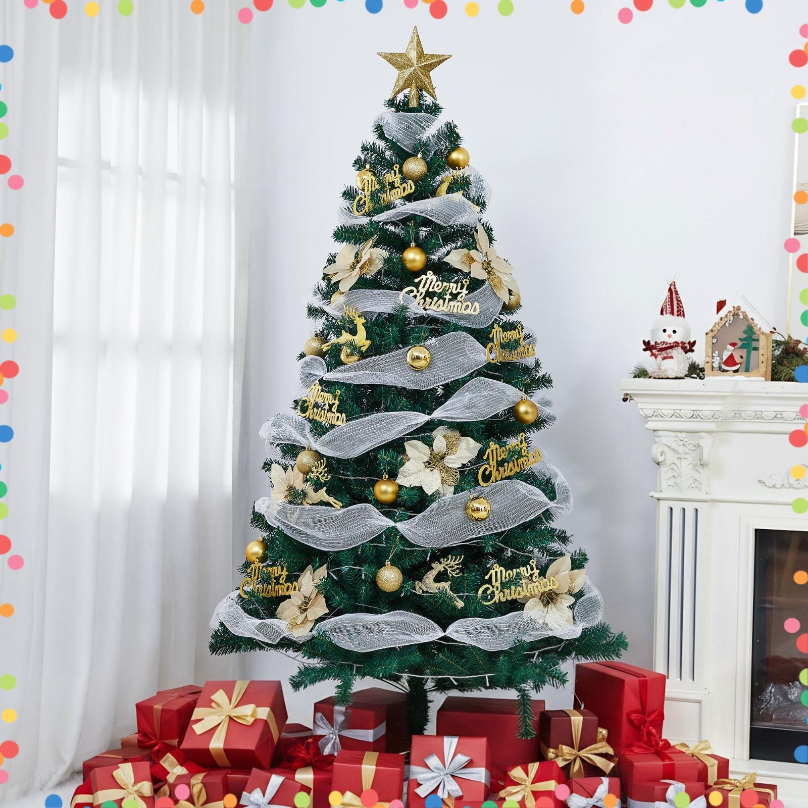 豪華 セット 北欧風 飾り 屋内 外 収納便利 組立簡単 商店 10 mLED飾りライト 5 mリボン付き 枝数300本 部屋 高濃密度 tree グッズ christmas ツリー 日本語説明書付き 120 cm