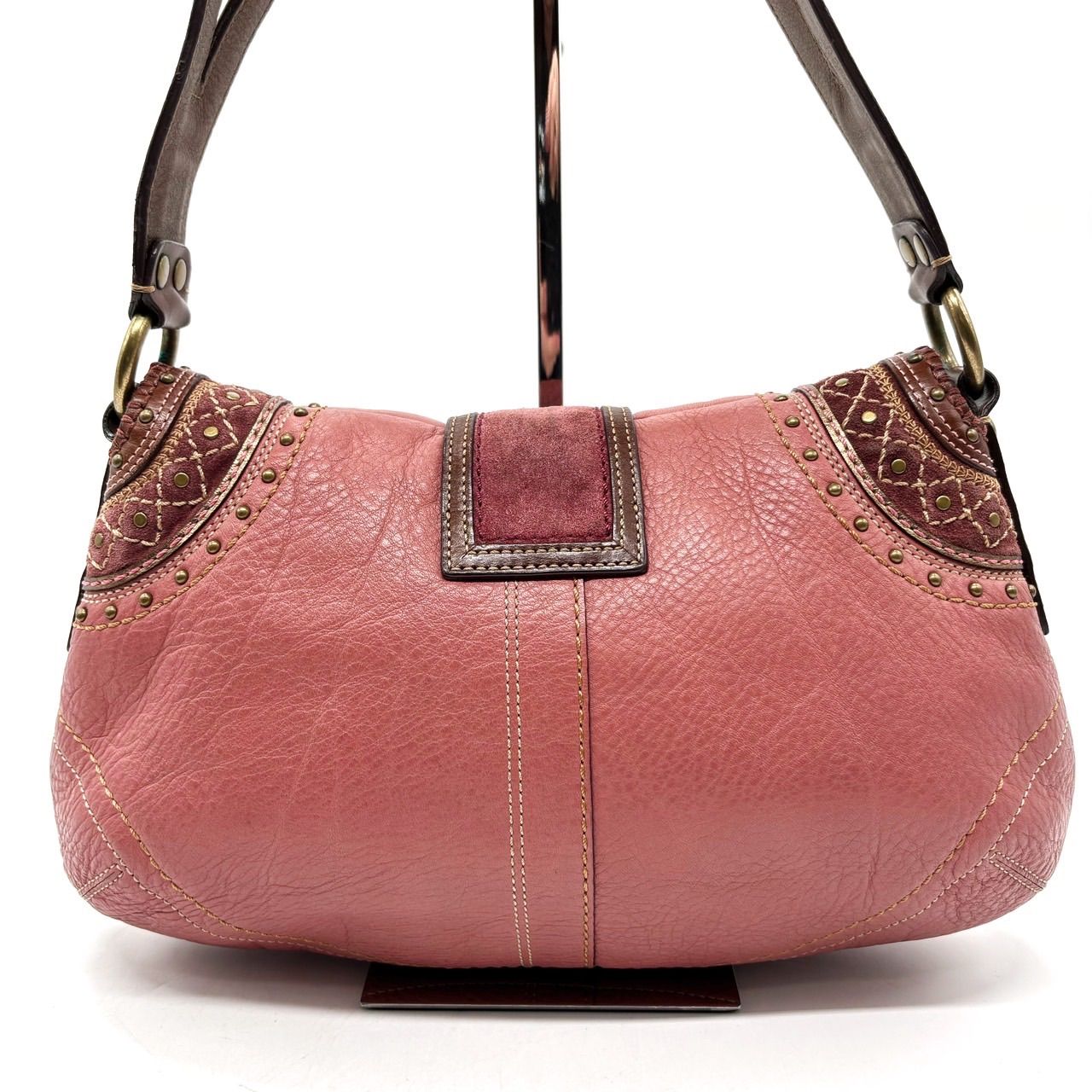 ✨良品✨ COACH Y2K pink suede leather studs belt design shoulder