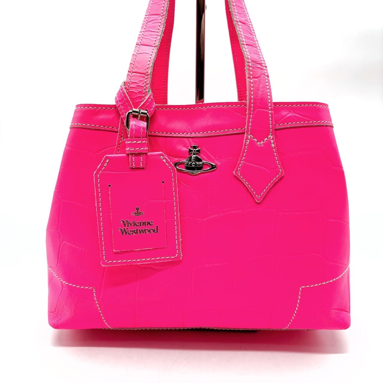 Vivienne Westwood バック Y2K ✨良品✨ Vivienne Westwood Y2K ORB crocodile emboss shocking pink