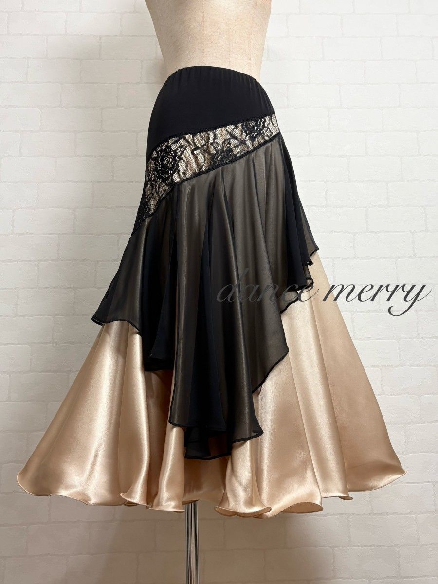 MERRY】新品 社交ダンス 豪華 ツーピース セットアップ 黒 ベージュ