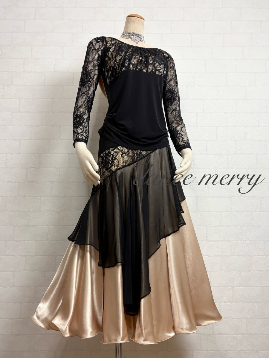 MERRY】新品 社交ダンス 豪華 ツーピース セットアップ 黒 ベージュ