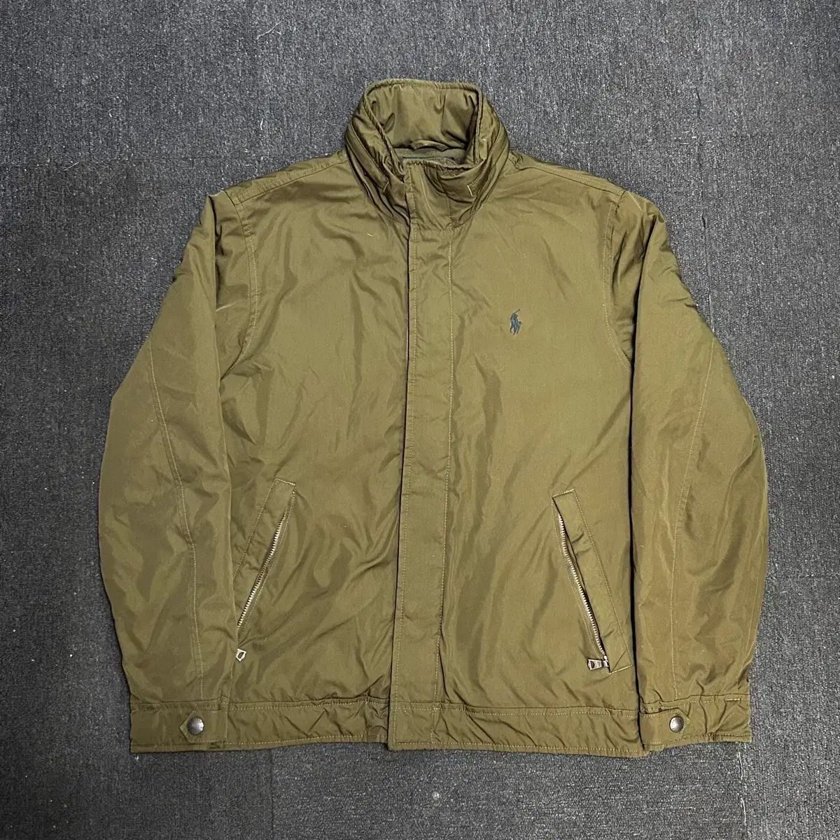 ポロラルフローレン カーキ オリーブ グリーン ポリエステルシェル ハリントン ブルゾン ジャケット S