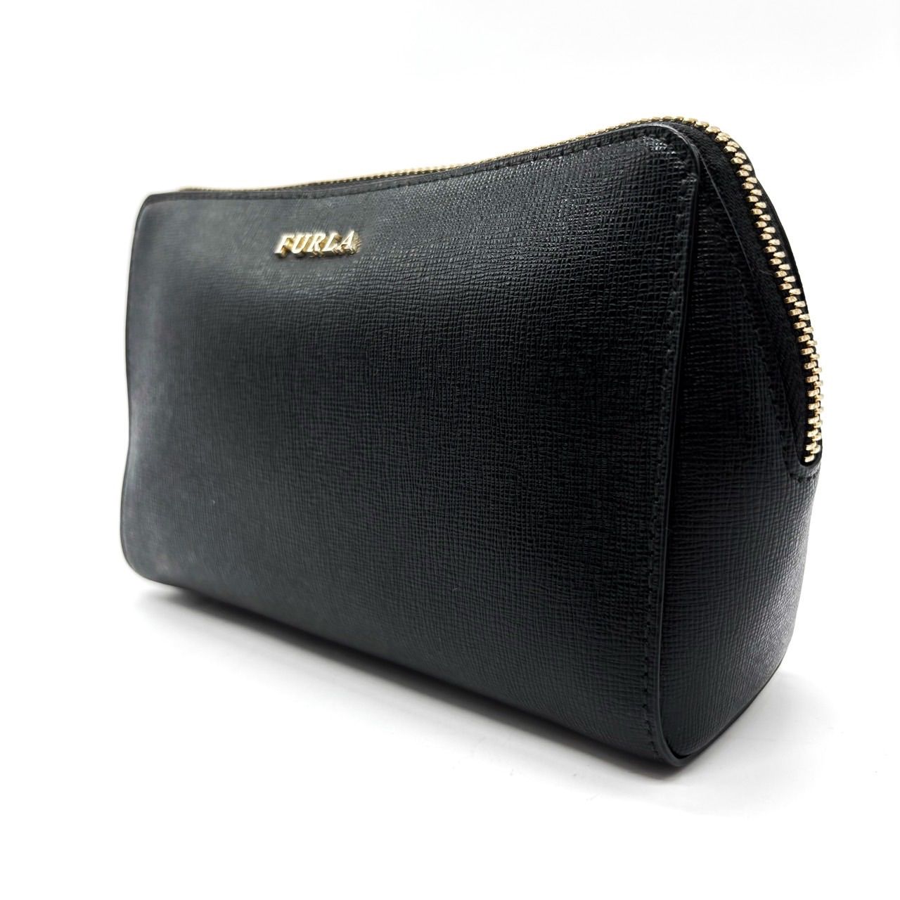 良品】 FURLA フルラ ポーチ セカンドバッグ レザー 革 ブラック 黒 