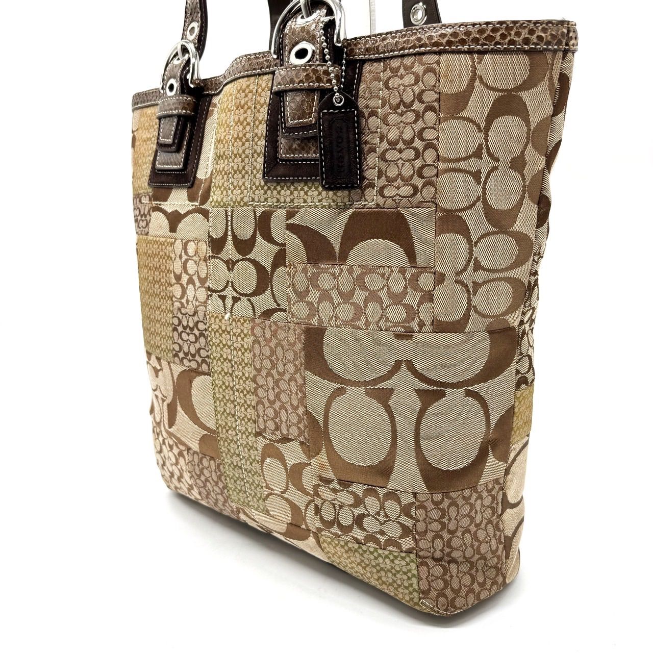 COACH Y 2 K signature patchwork canvas leather beige brown totebag unisex コーチ トートバッグ ハンドバッグ