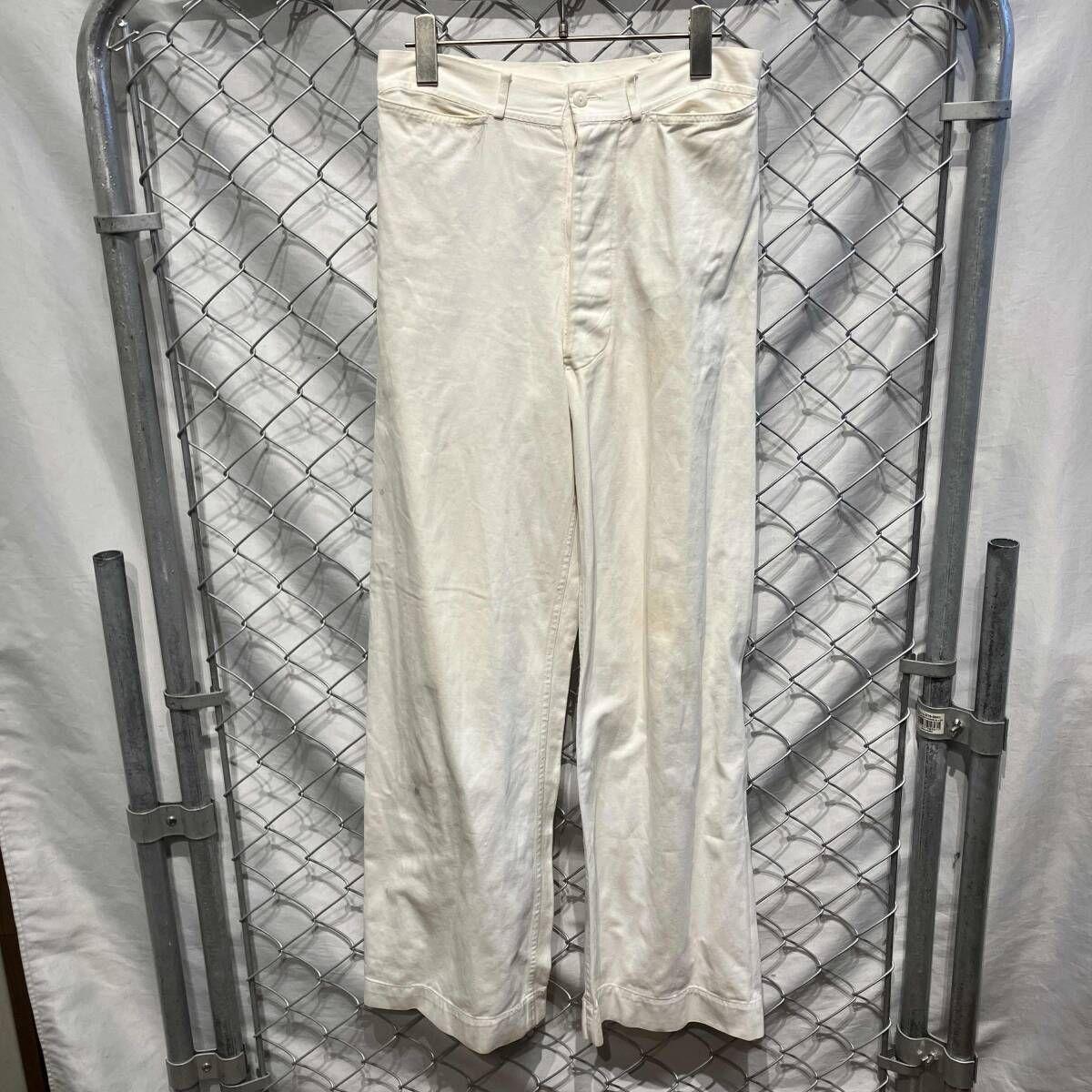 40 50 s MILITARY セーラーパンツ 猫目ボタン 巻パン ホワイト ミリタリー