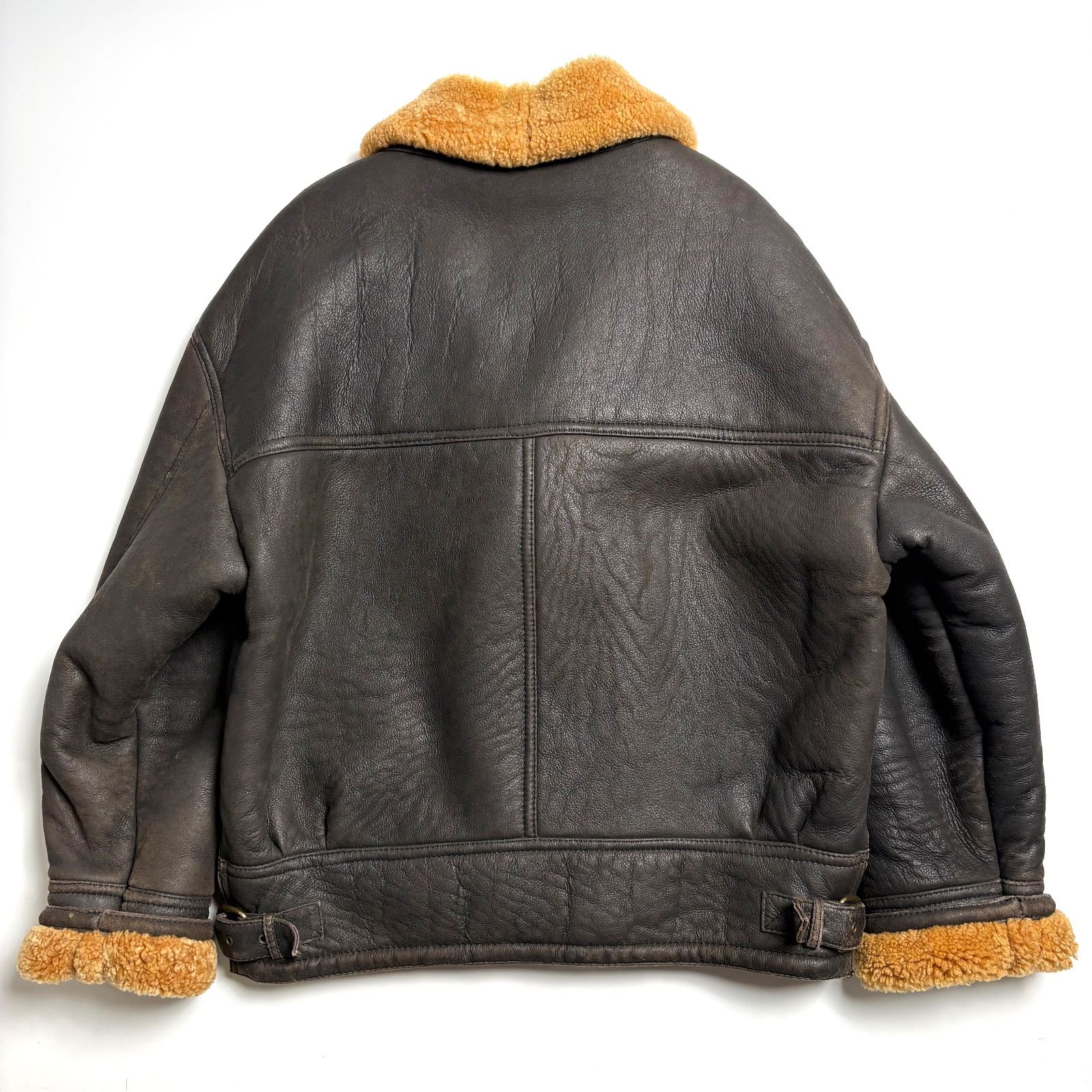 専用　未使用近いイタリア名物MASSINIリアルムートンジャケット羊革黒XL本革 羊革】MASSINI レザージャケット 黒 F リアルムートンライダース