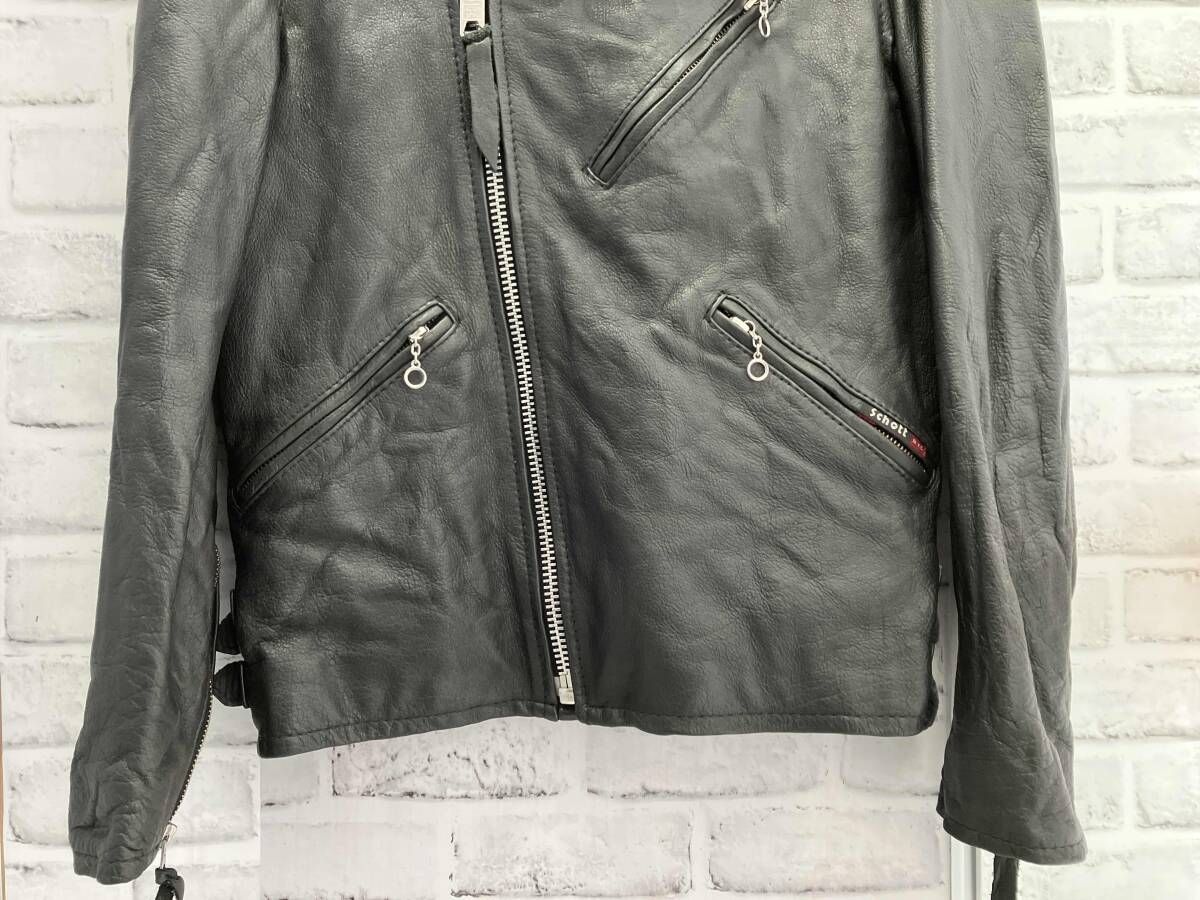 【希少】Schott 牛革 ダブルライダースジャケット 3101019 白 M セール中10-59 Excelledダブルライダースジャケット USA製 白 レザー