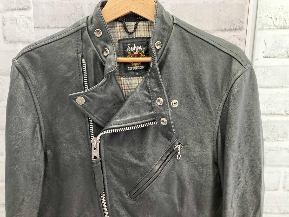 【希少】Schott 牛革 ダブルライダースジャケット 3101019 白 M 牛革 ダブルライダースジャケット メンズ ブラック/ホワイト S/M/L/LL
