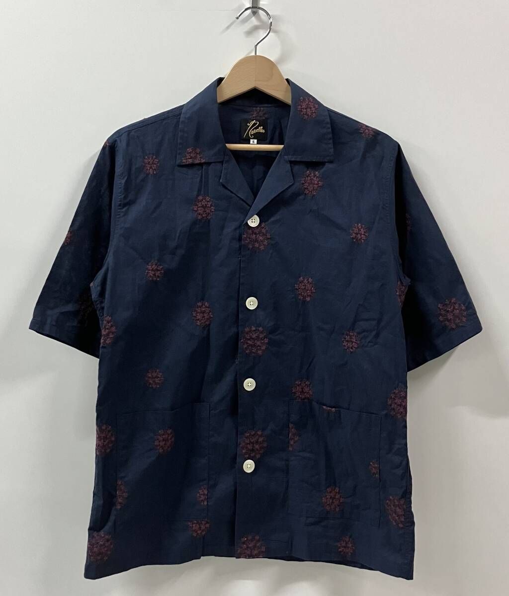 NEEDLES ニードルズ Cabana Shirt Cotton Flower 半袖シャツ サイズS GL 211 20 SS ネイビー ストリート 汚れ 毛羽立ち ほつれ有り