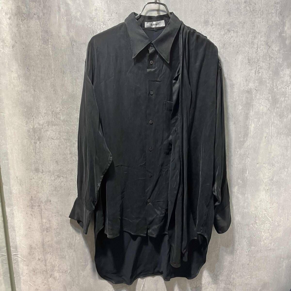 25 AW SULVAM 長袖シャツ ストールダブルシャツ Lサイズ ブラック WW B 02 050 サルバム
