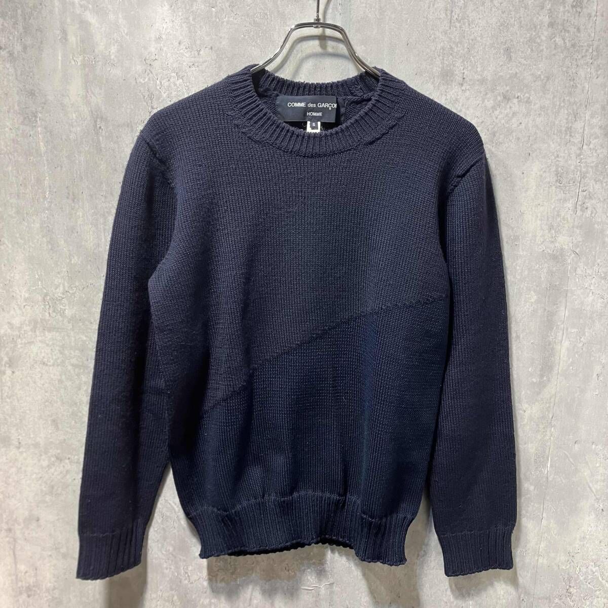 COMME des GARCONS HOMME ニット ウールポリ切替ニット Sサイズ ネイビー HR-N 004 コムデギャルソンオム