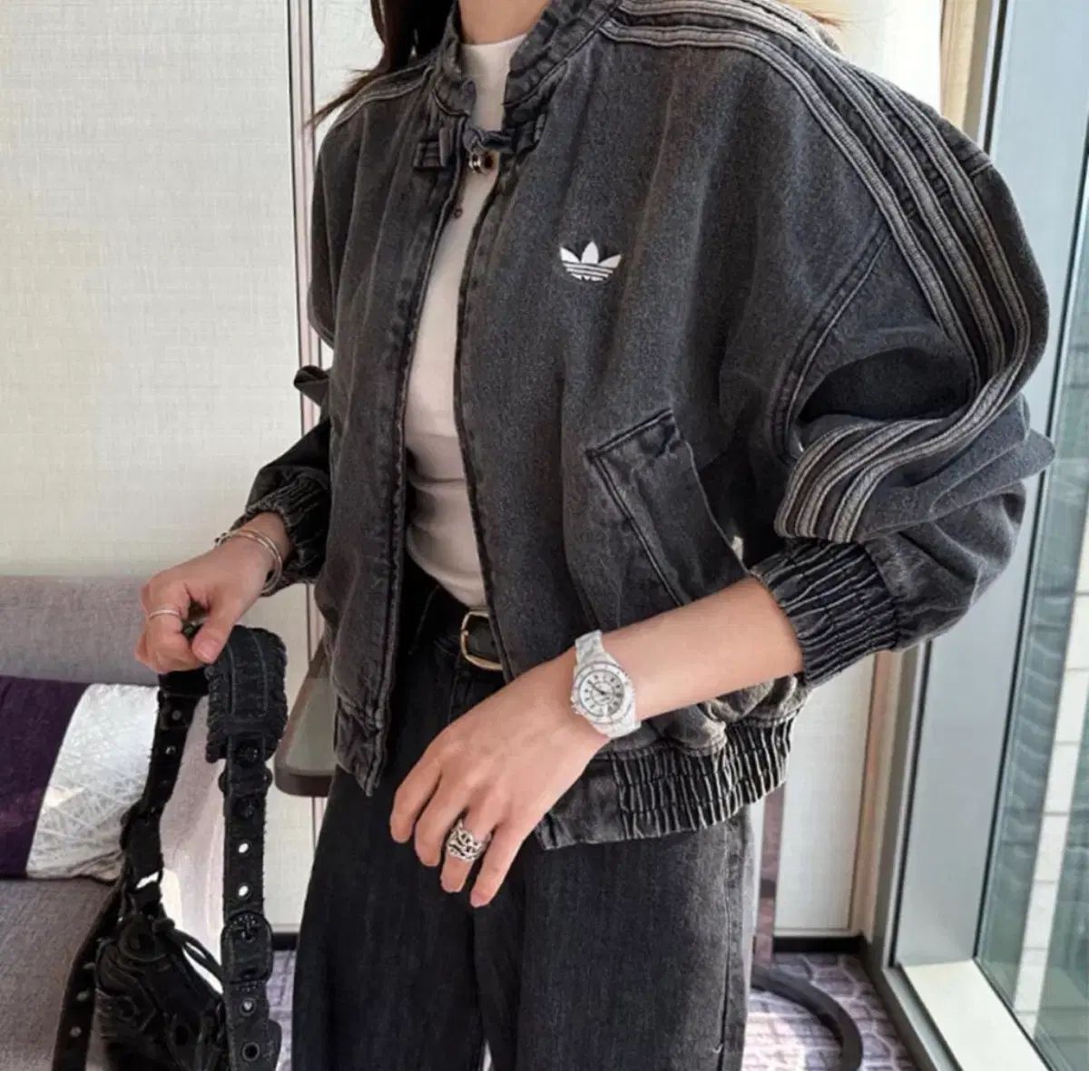 アディダス クロップド デニム トラックジャージ M