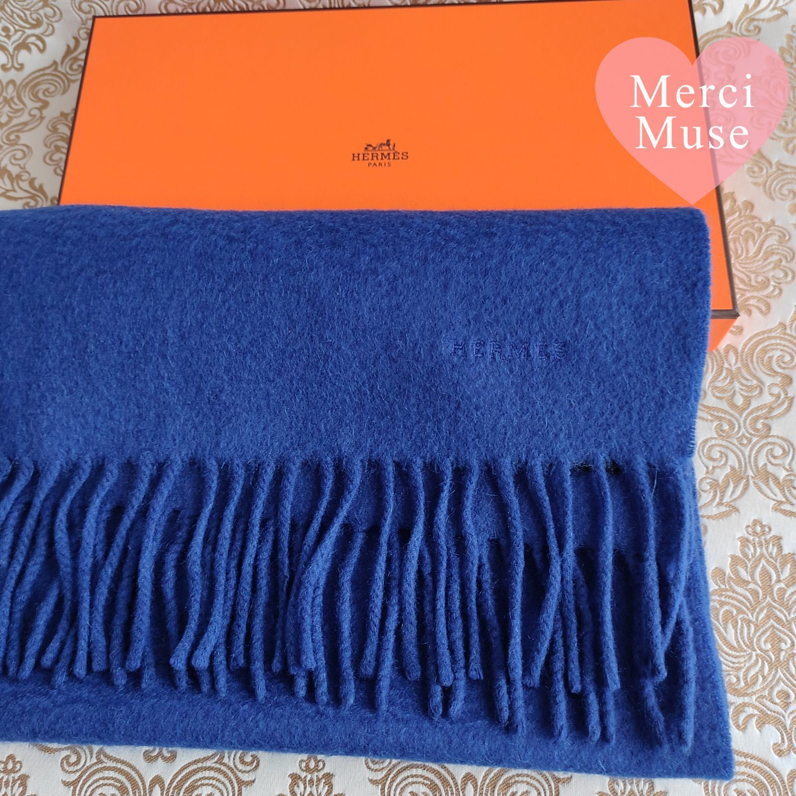 ❤お得なお品❤クリーニング済 ふんわりカシミヤマフラー ブルー 