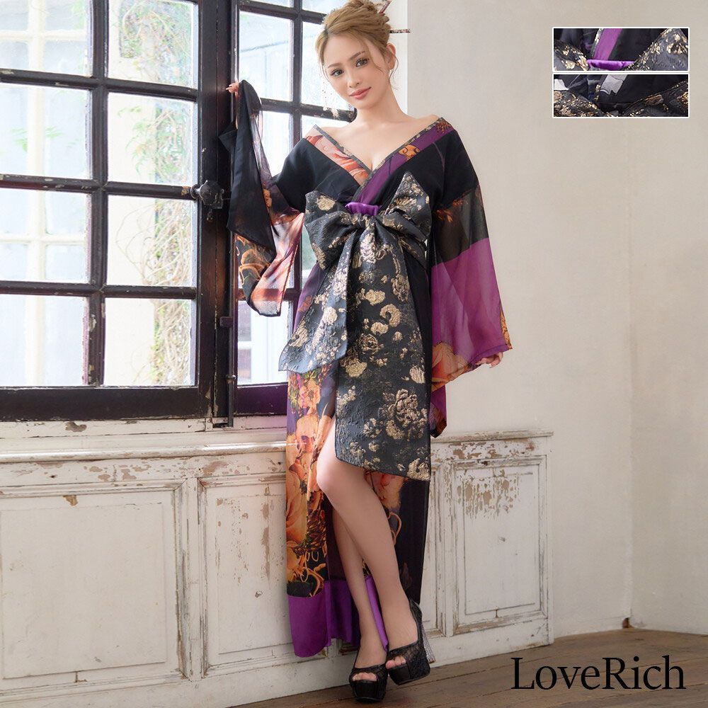 LoveRich ラブリッチ 【高級ライン】【2カラー】シフォンフラワー豪華花魁着物ドレス イベント コスプレ キャバドレス ハロウィン [1560]