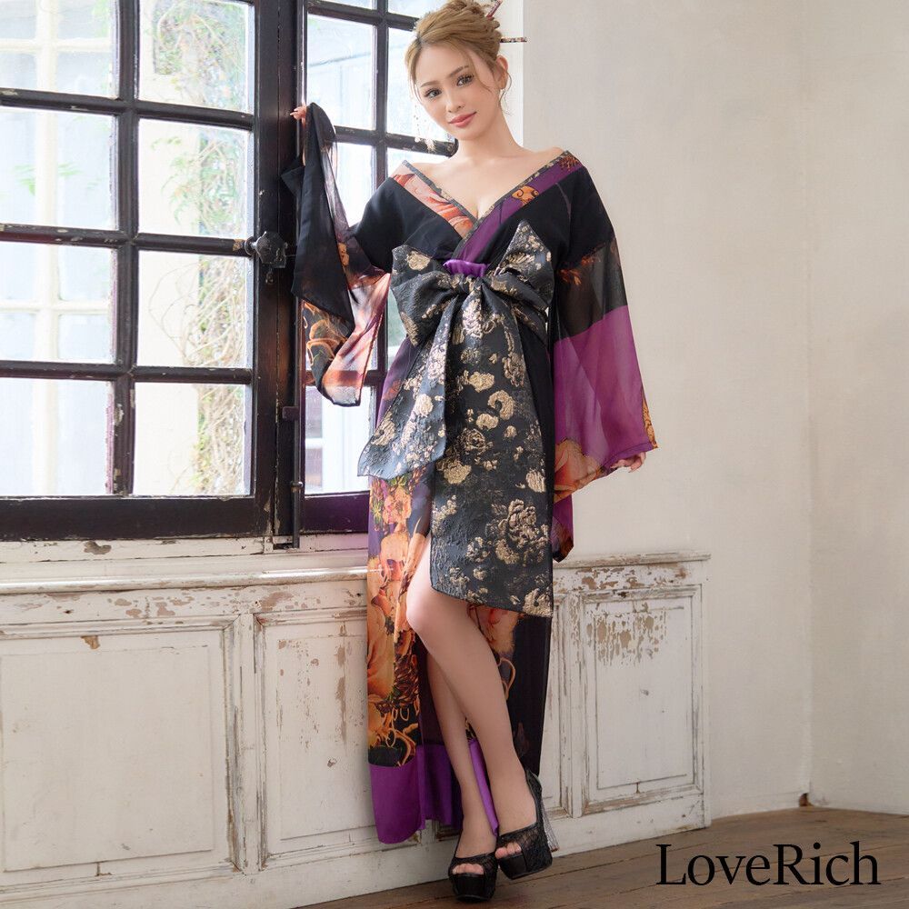 LoveRich ラブリッチ ライン 2 シフォンフラワー豪華花魁着物ドレス イベント コスプレ キャバドレス 1560