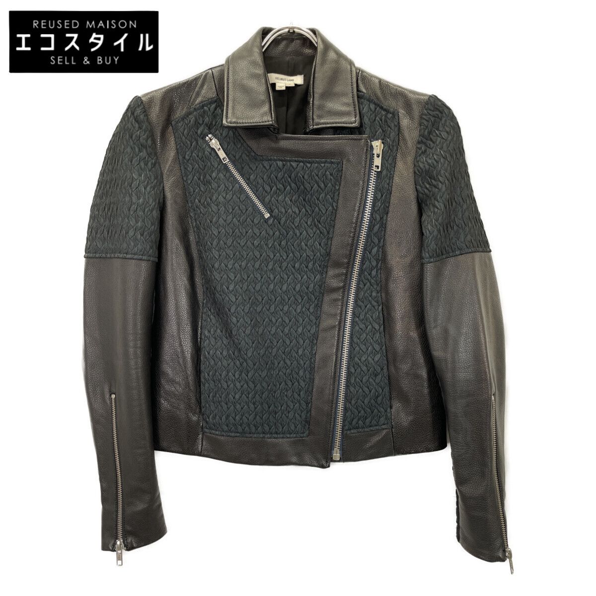 HELMUT LANG ヘルムートラング ﾌﾞﾗｯｸ 異素材ﾐｯｸｽ ﾚｻﾞｰ ﾀﾞﾌﾞﾙﾗｲﾀﾞｰｽ P